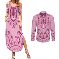 Dashiki Glamorous Pink Couples Matching Summer Maxi Dress and Long Sleeve Button Shirt Breast Cancer Awareness - Wonder Print Shop