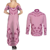 Dashiki Glamorous Pink Couples Matching Summer Maxi Dress and Long Sleeve Button Shirt Breast Cancer Awareness - Wonder Print Shop