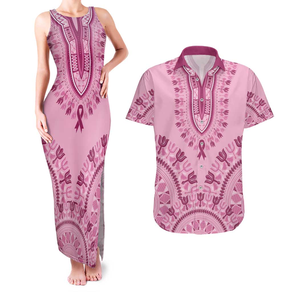 Dashiki Glamorous Pink Couples Matching Tank Maxi Dress and Hawaiian Shirt Breast Cancer Awareness - Wonder Print Shop