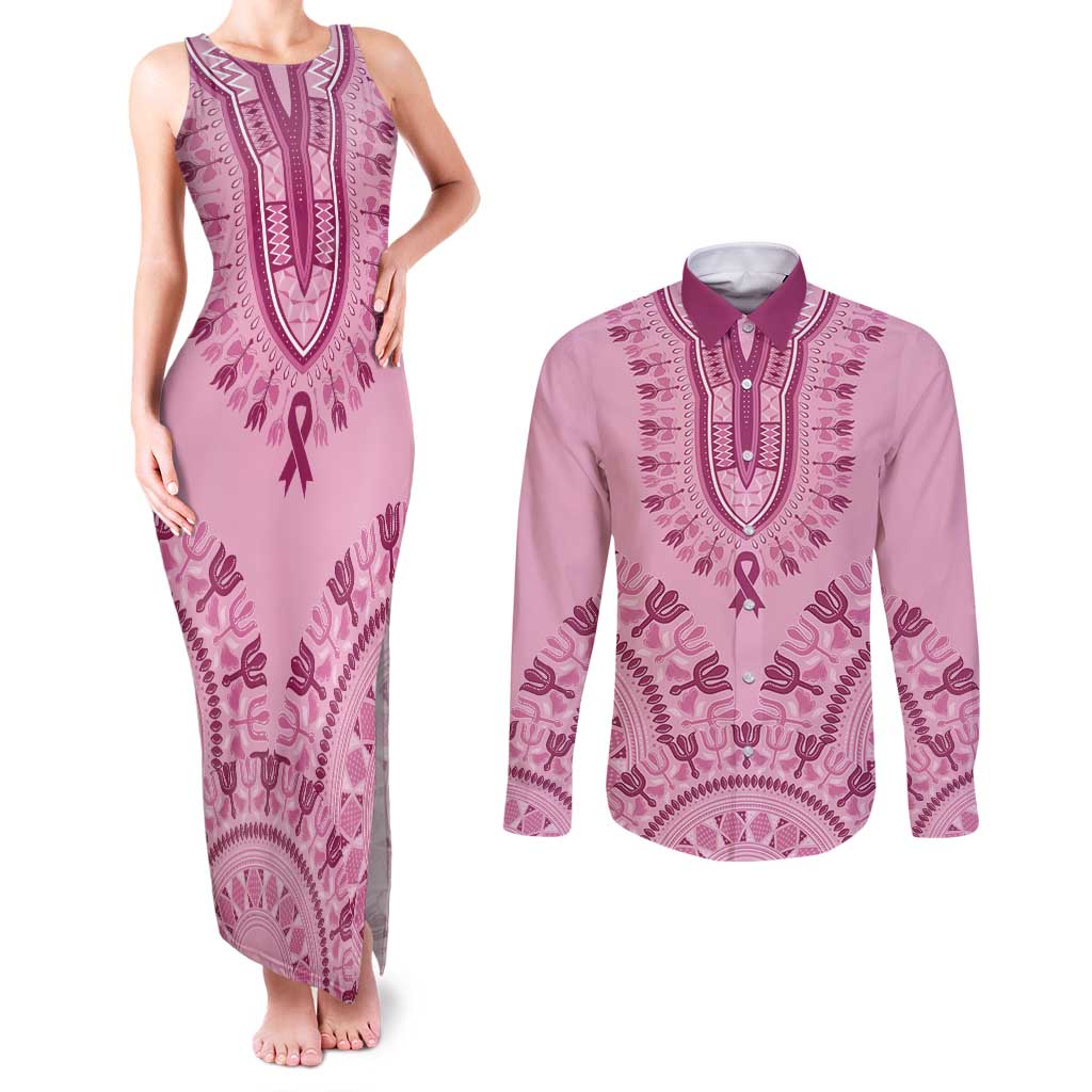 Dashiki Glamorous Pink Couples Matching Tank Maxi Dress and Long Sleeve Button Shirt Breast Cancer Awareness - Wonder Print Shop