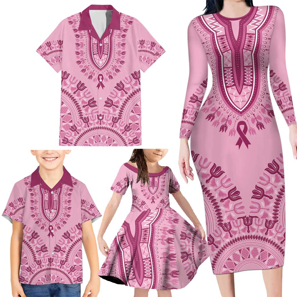 Dashiki Glamorous Pink Family Matching Long Sleeve Bodycon Dress and Hawaiian Shirt Breast Cancer Awareness - Wonder Print Shop