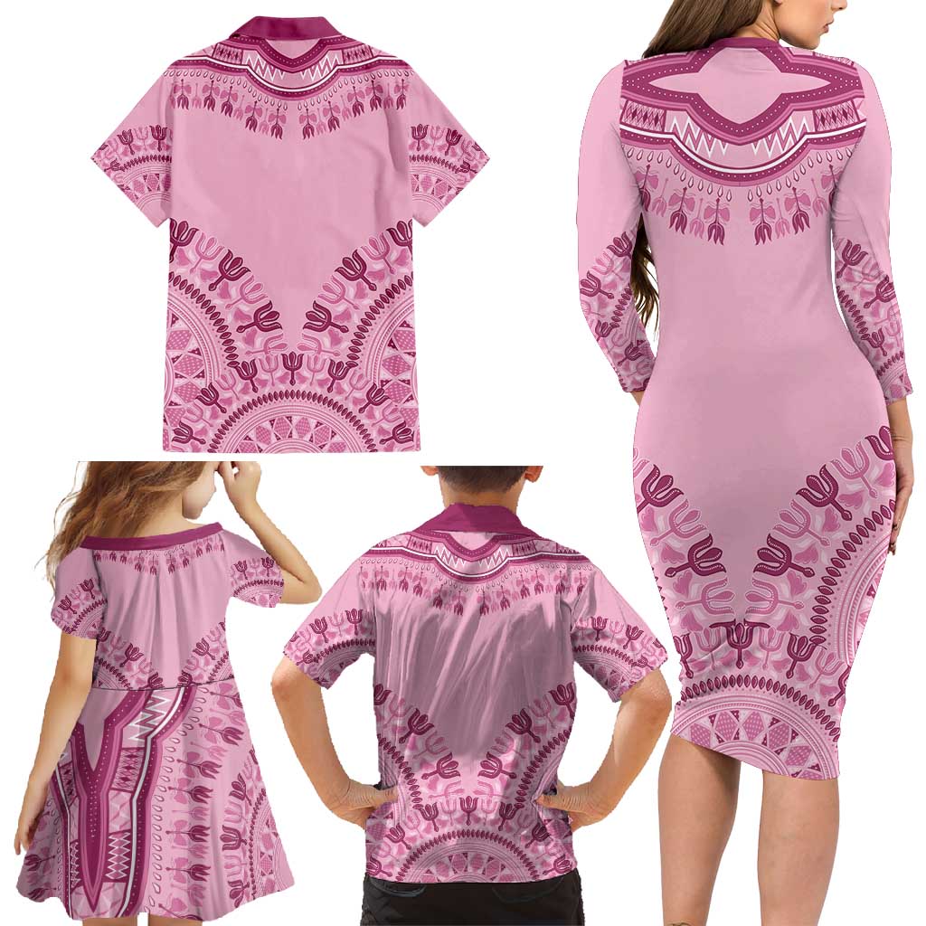 Dashiki Glamorous Pink Family Matching Long Sleeve Bodycon Dress and Hawaiian Shirt Breast Cancer Awareness - Wonder Print Shop