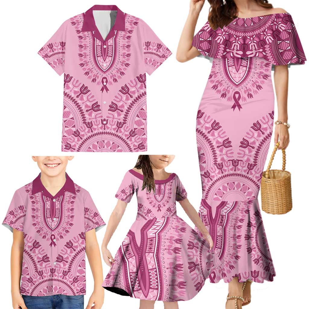 Dashiki Glamorous Pink Family Matching Mermaid Dress and Hawaiian Shirt Breast Cancer Awareness - Wonder Print Shop