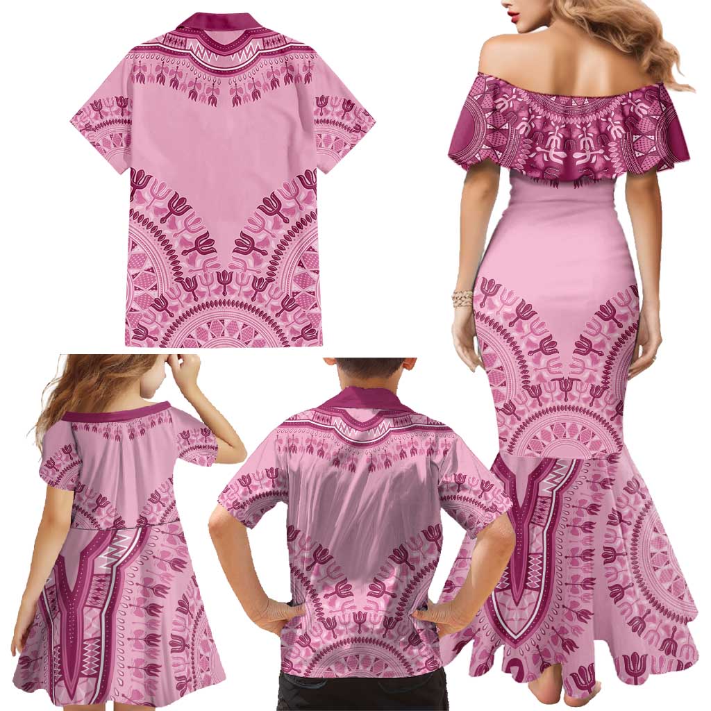 Dashiki Glamorous Pink Family Matching Mermaid Dress and Hawaiian Shirt Breast Cancer Awareness - Wonder Print Shop