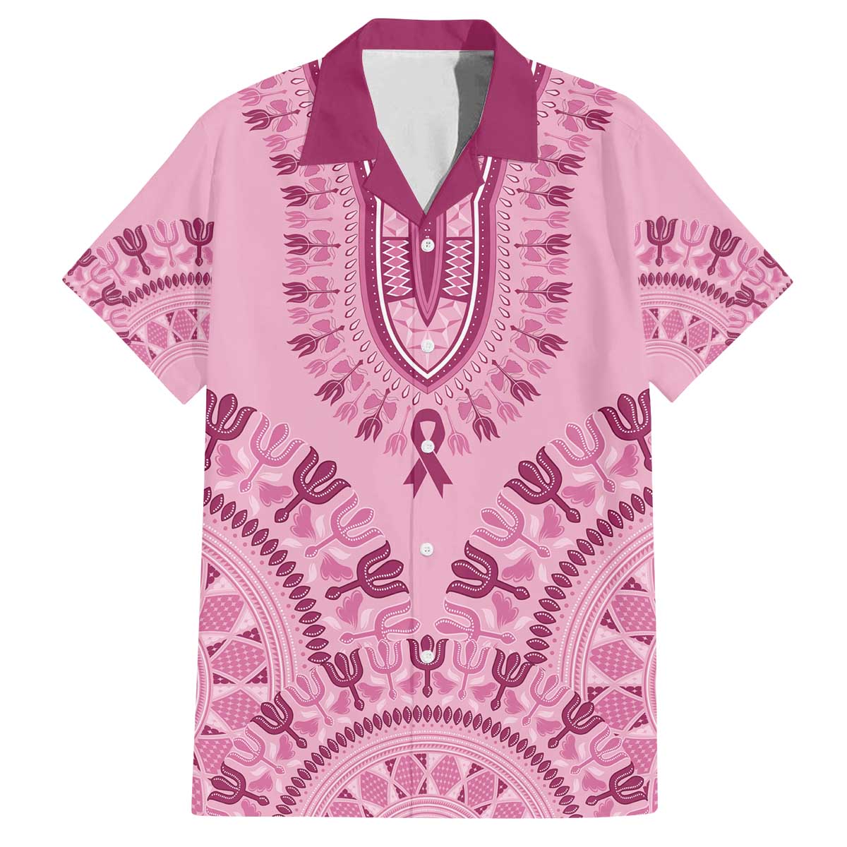 Dashiki Glamorous Pink Family Matching Off The Shoulder Long Sleeve Dress and Hawaiian Shirt Breast Cancer Awareness - Wonder Print Shop