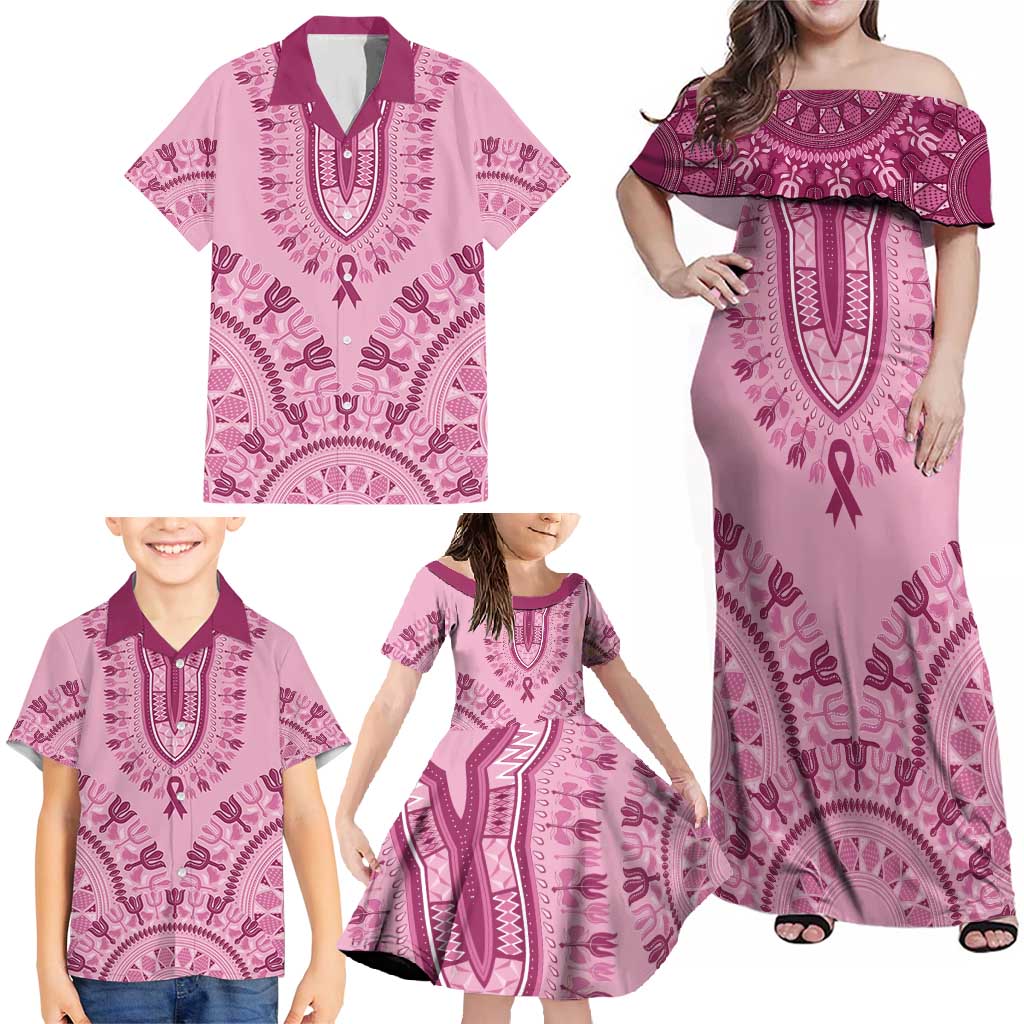 Dashiki Glamorous Pink Family Matching Off Shoulder Maxi Dress and Hawaiian Shirt Breast Cancer Awareness - Wonder Print Shop
