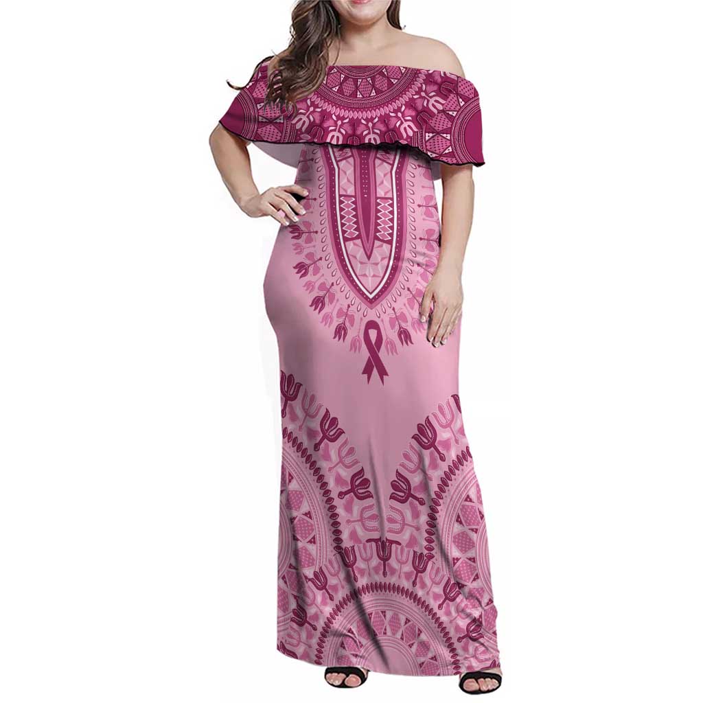 Dashiki Glamorous Pink Family Matching Off Shoulder Maxi Dress and Hawaiian Shirt Breast Cancer Awareness - Wonder Print Shop