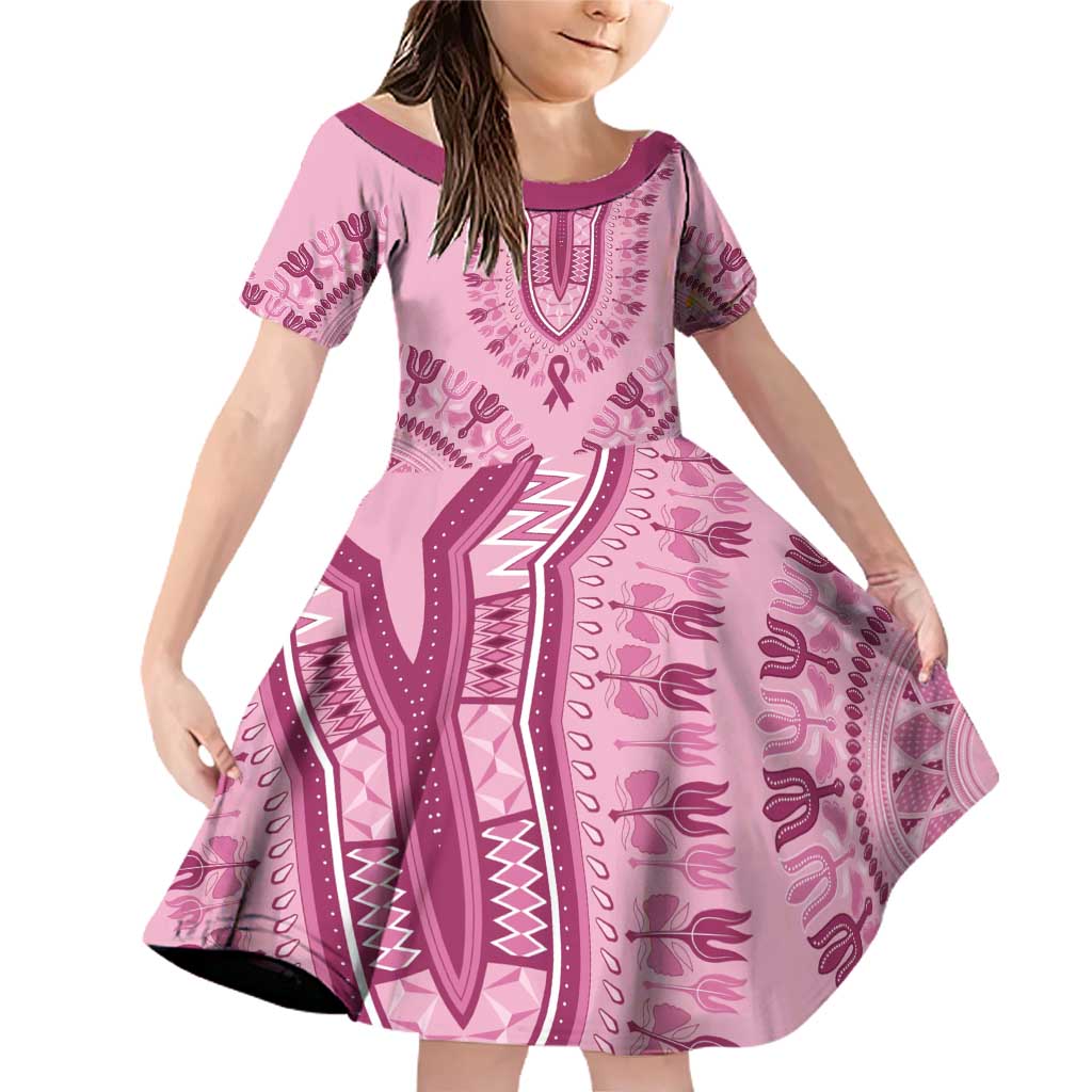 Dashiki Glamorous Pink Family Matching Off Shoulder Short Dress and Hawaiian Shirt Breast Cancer Awareness - Wonder Print Shop