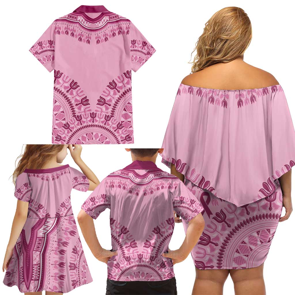 Dashiki Glamorous Pink Family Matching Off Shoulder Short Dress and Hawaiian Shirt Breast Cancer Awareness - Wonder Print Shop