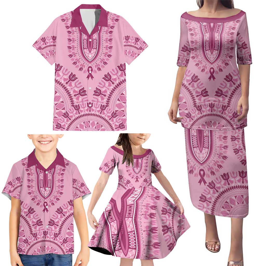 Dashiki Glamorous Pink Family Matching Puletasi and Hawaiian Shirt Breast Cancer Awareness - Wonder Print Shop