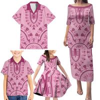 Dashiki Glamorous Pink Family Matching Puletasi and Hawaiian Shirt Breast Cancer Awareness - Wonder Print Shop