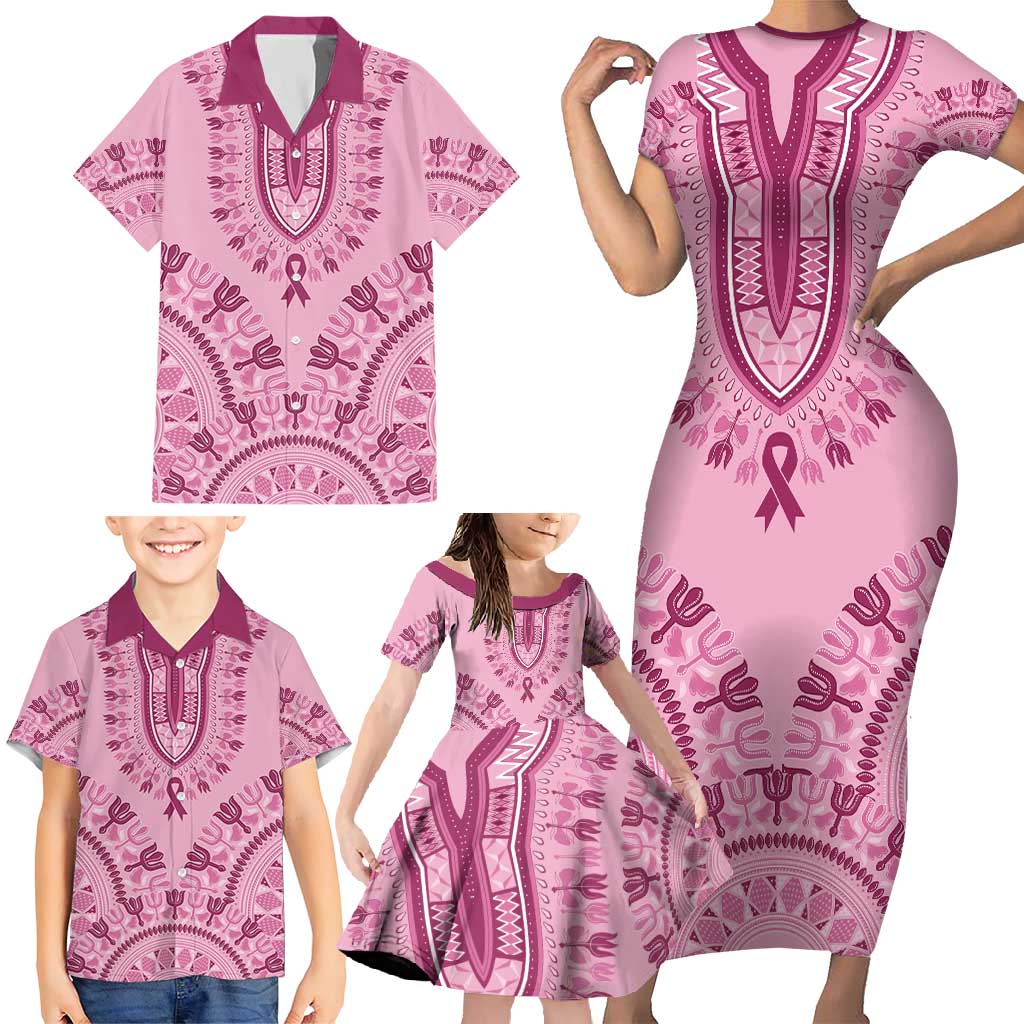 Dashiki Glamorous Pink Family Matching Short Sleeve Bodycon Dress and Hawaiian Shirt Breast Cancer Awareness - Wonder Print Shop