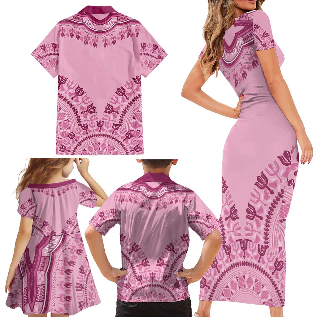 Dashiki Glamorous Pink Family Matching Short Sleeve Bodycon Dress and Hawaiian Shirt Breast Cancer Awareness - Wonder Print Shop