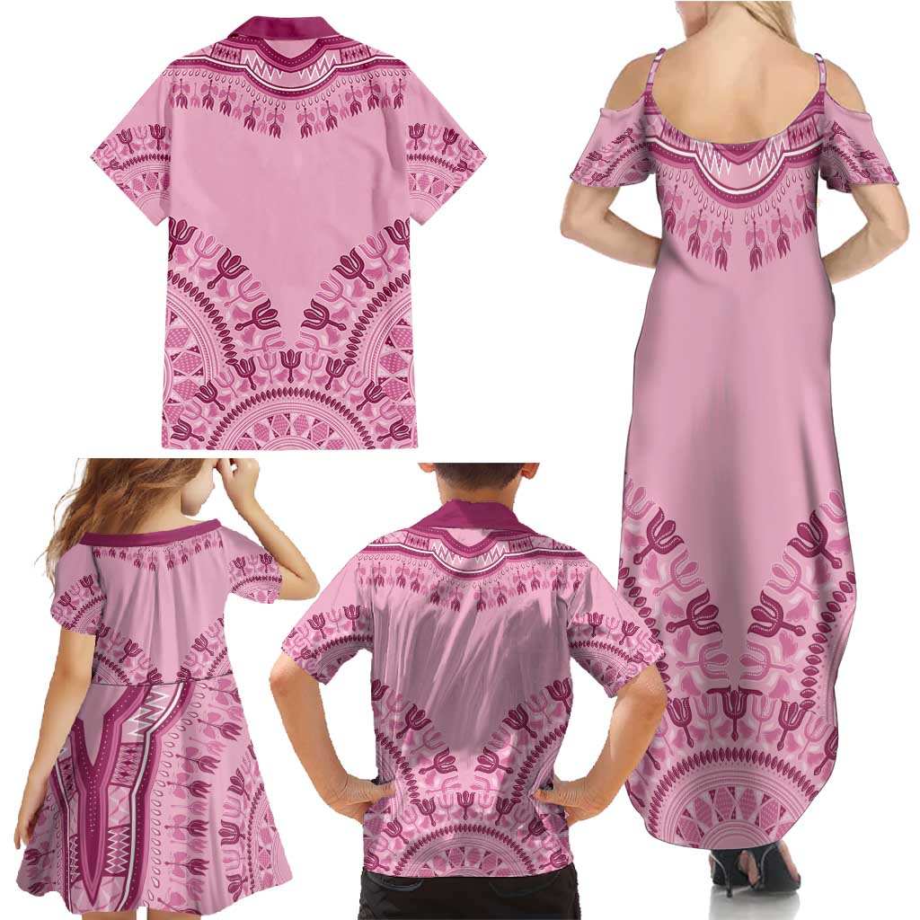Dashiki Glamorous Pink Family Matching Summer Maxi Dress and Hawaiian Shirt Breast Cancer Awareness - Wonder Print Shop
