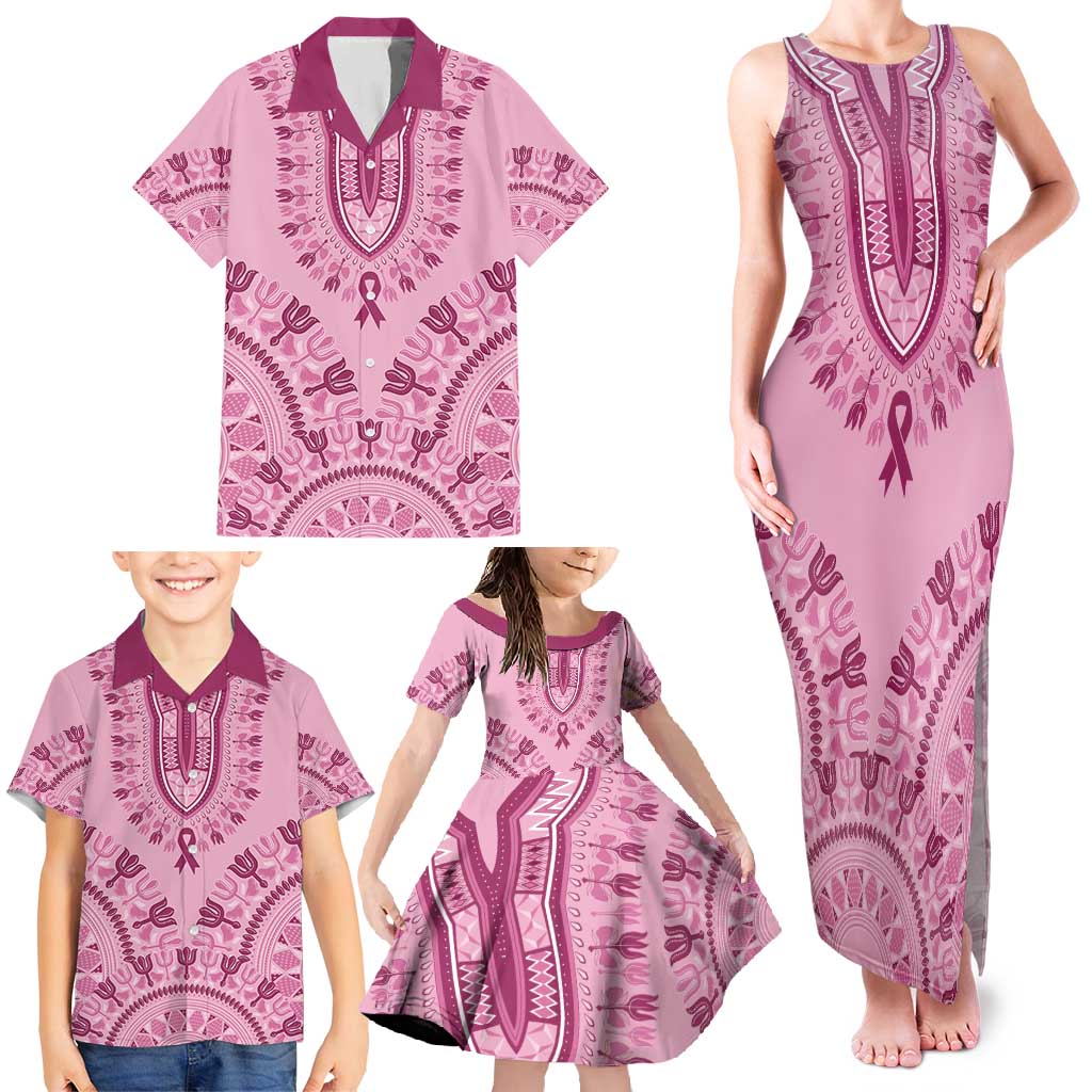 Dashiki Glamorous Pink Family Matching Tank Maxi Dress and Hawaiian Shirt Breast Cancer Awareness - Wonder Print Shop