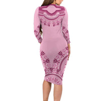 Dashiki Glamorous Pink Long Sleeve Bodycon Dress Breast Cancer Awareness - Wonder Print Shop