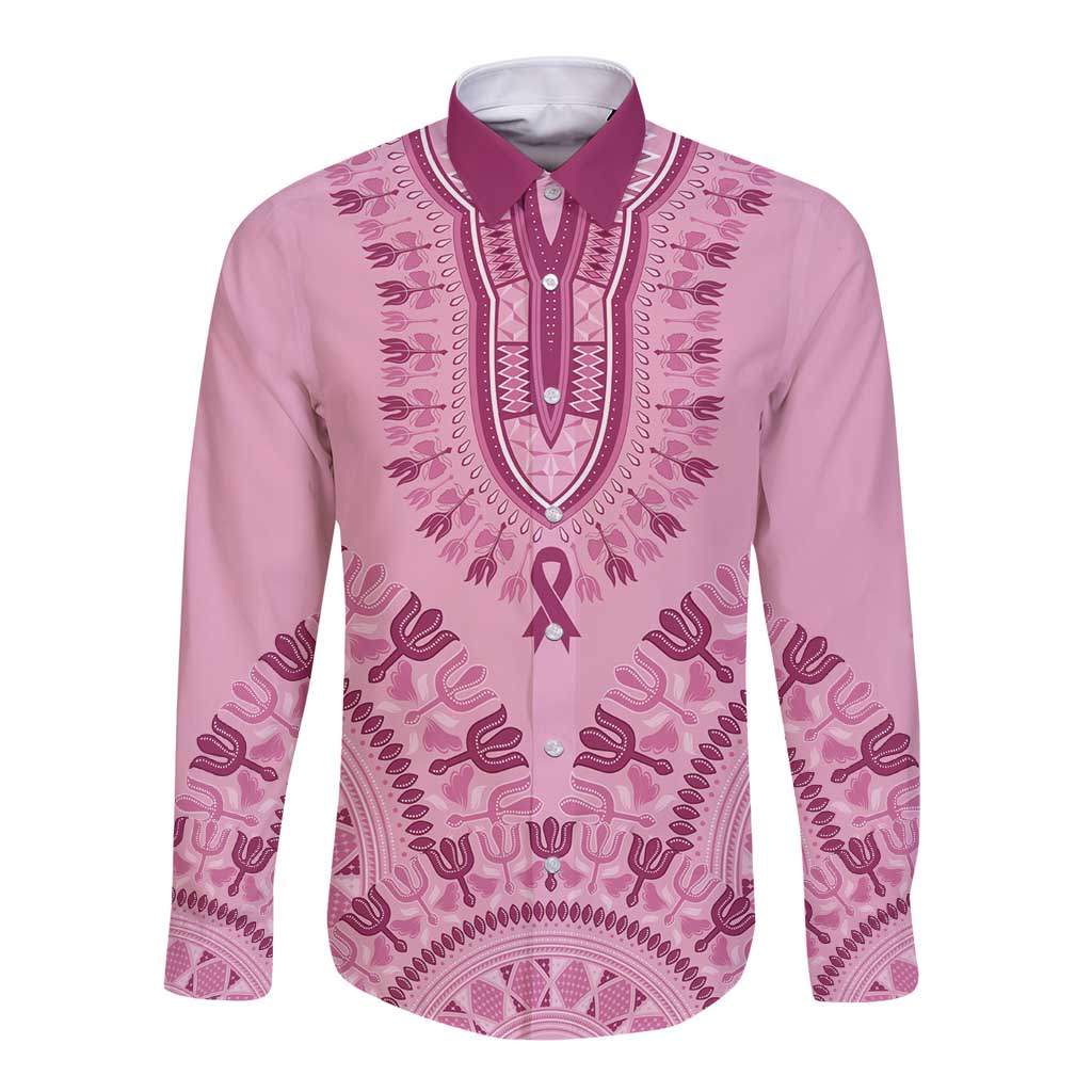 Dashiki Glamorous Pink Long Sleeve Button Shirt Breast Cancer Awareness - Wonder Print Shop