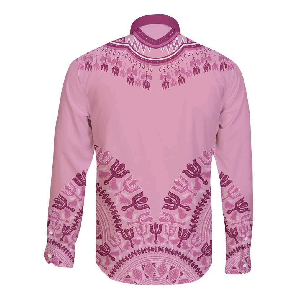 Dashiki Glamorous Pink Long Sleeve Button Shirt Breast Cancer Awareness - Wonder Print Shop