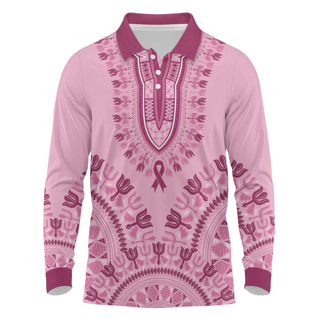 Dashiki Glamorous Pink Long Sleeve Polo Shirt Breast Cancer Awareness - Wonder Print Shop