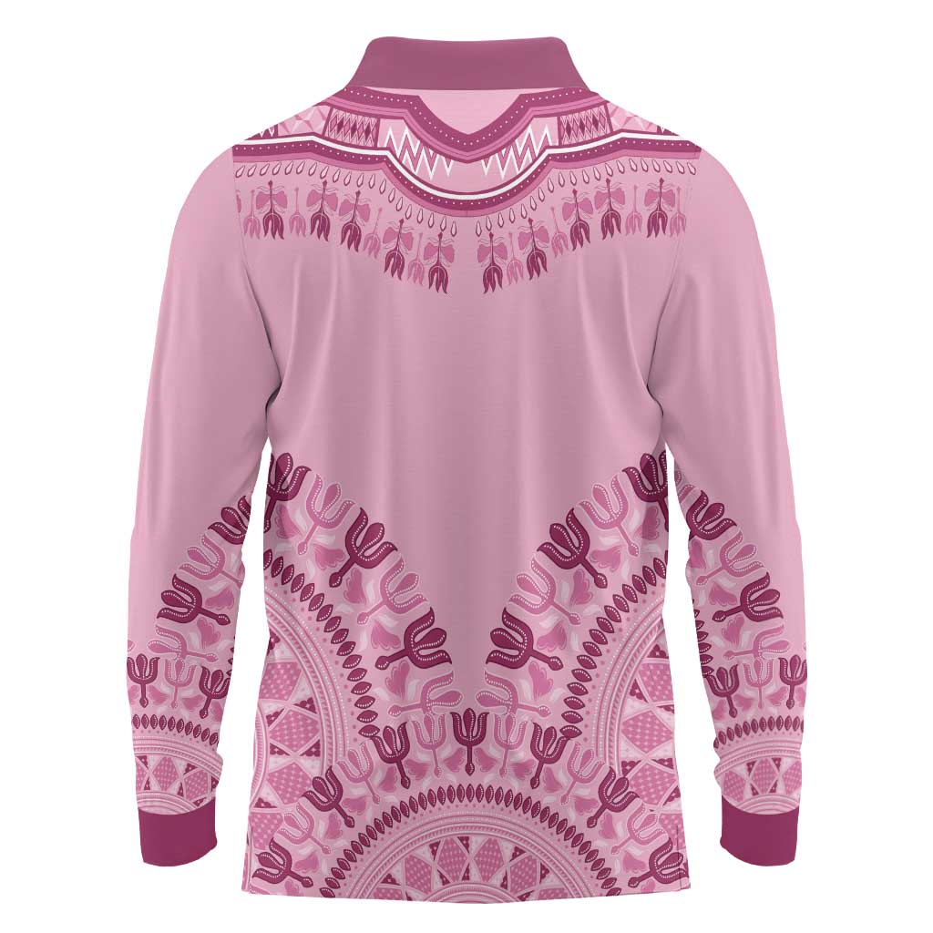 Dashiki Glamorous Pink Long Sleeve Polo Shirt Breast Cancer Awareness - Wonder Print Shop