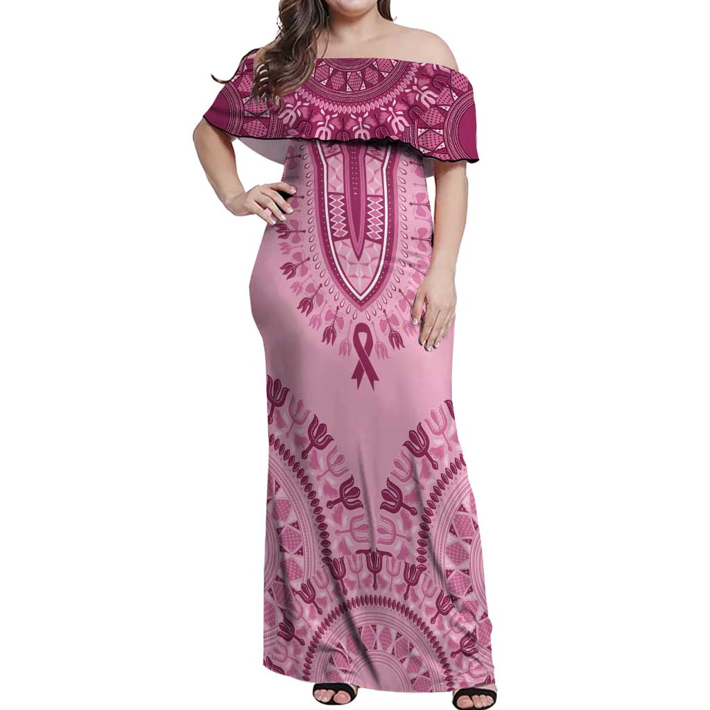Dashiki Glamorous Pink Off Shoulder Maxi Dress Breast Cancer Awareness - Wonder Print Shop