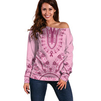 Dashiki Glamorous Pink Off Shoulder Sweater Breast Cancer Awareness - Wonder Print Shop