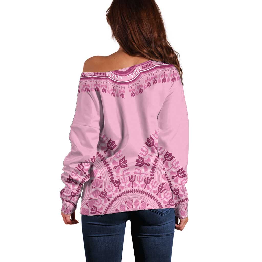 Dashiki Glamorous Pink Off Shoulder Sweater Breast Cancer Awareness - Wonder Print Shop