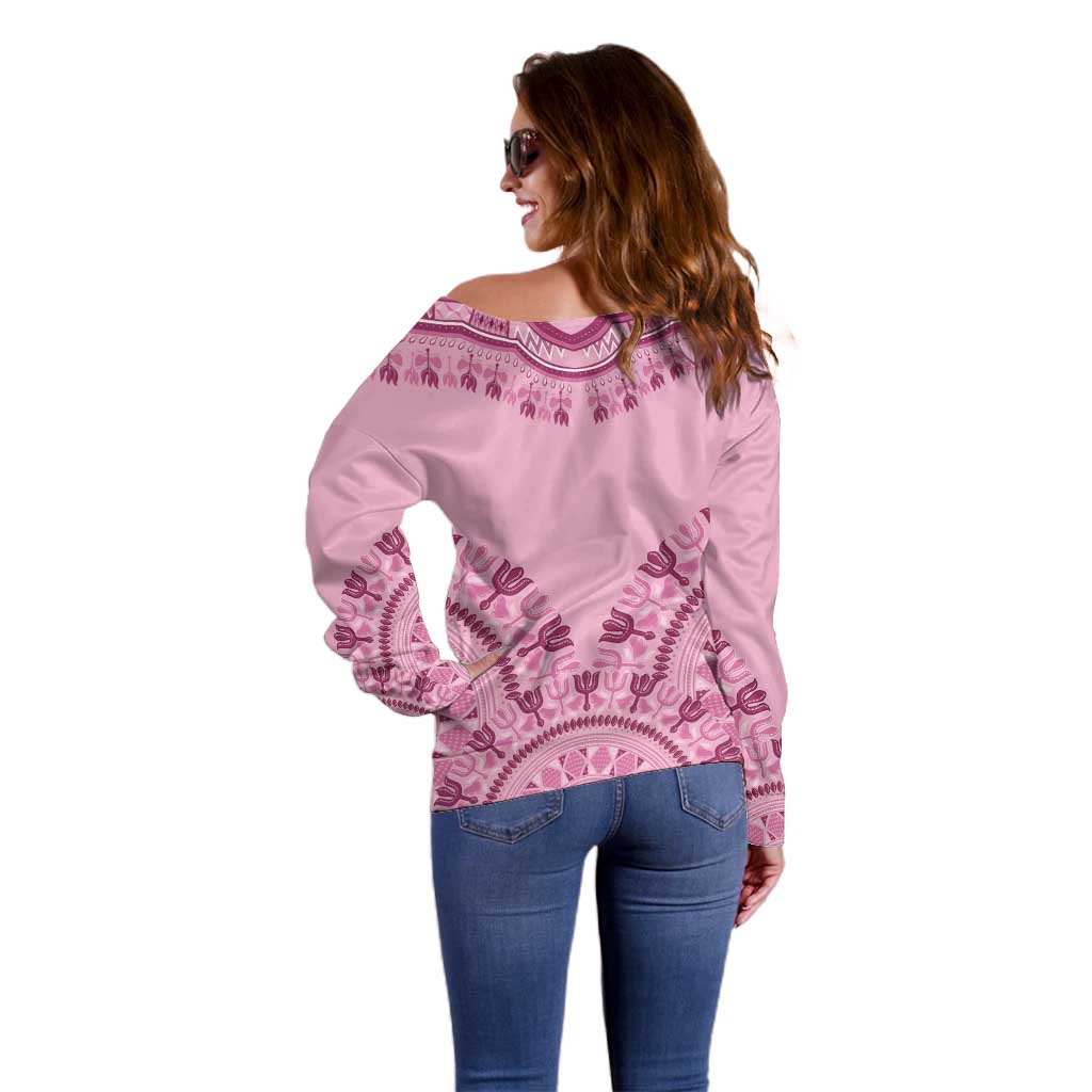 Dashiki Glamorous Pink Off Shoulder Sweater Breast Cancer Awareness - Wonder Print Shop