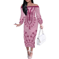 Dashiki Glamorous Pink Off The Shoulder Long Sleeve Dress Breast Cancer Awareness - Wonder Print Shop