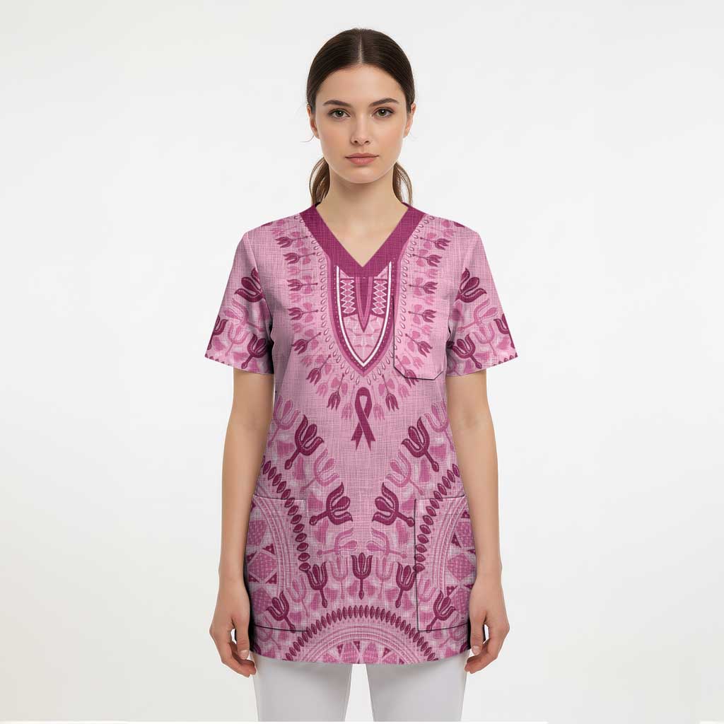 Dashiki Glamorous Pink Scrub Top Breast Cancer Awareness - Wonder Print Shop