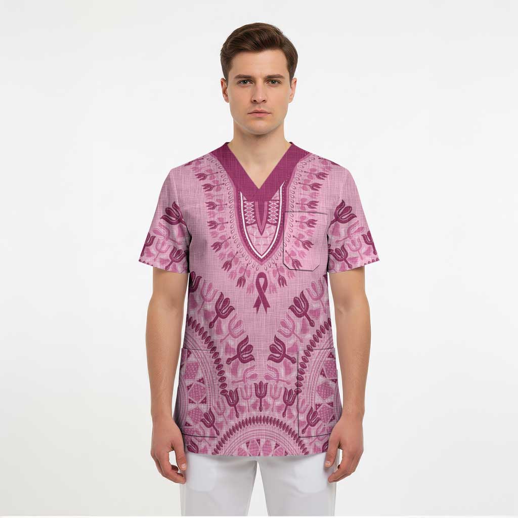 Dashiki Glamorous Pink Scrub Top Breast Cancer Awareness - Wonder Print Shop