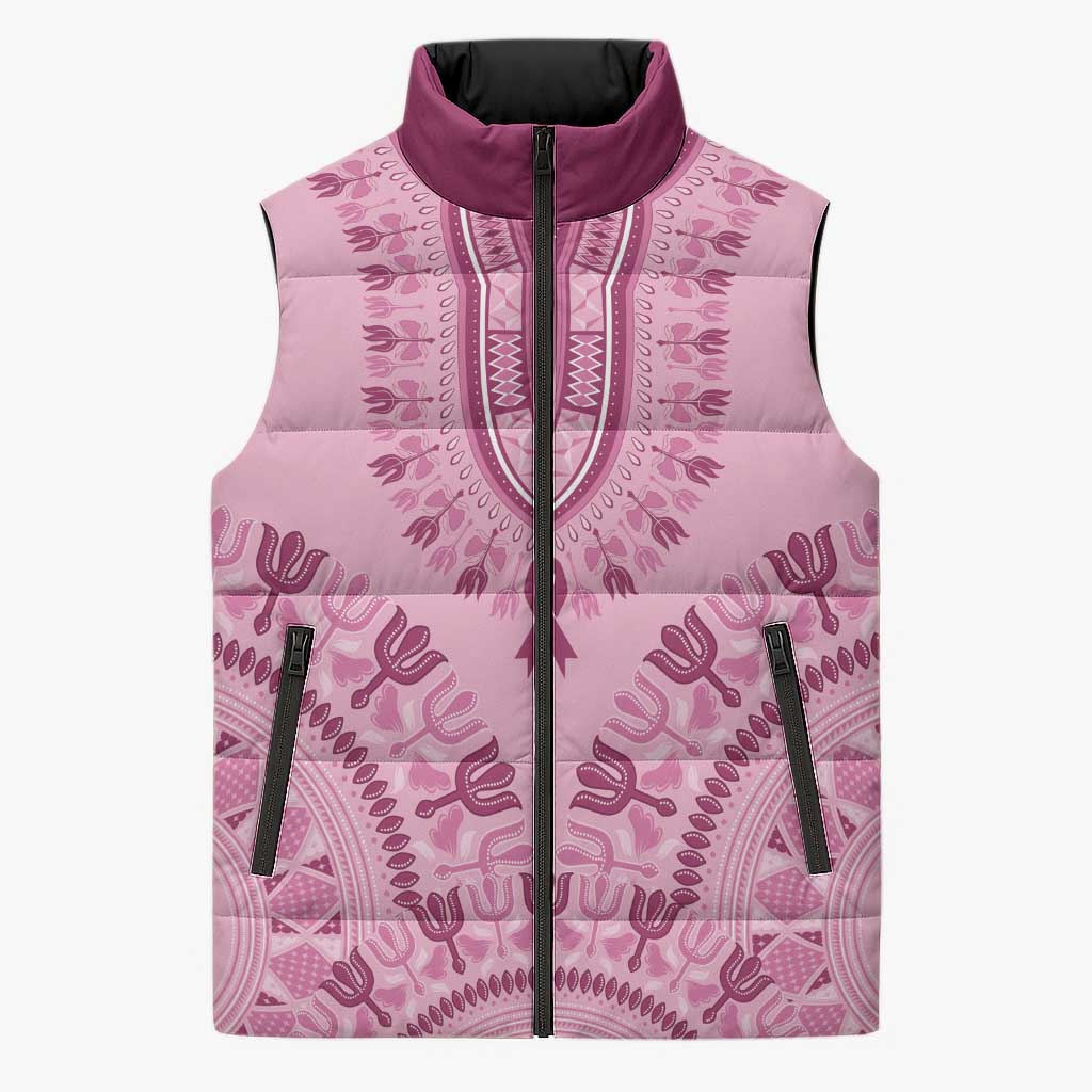 Dashiki Glamorous Pink Sleeveless Puffer Jacket Breast Cancer Awareness - Wonder Print Shop
