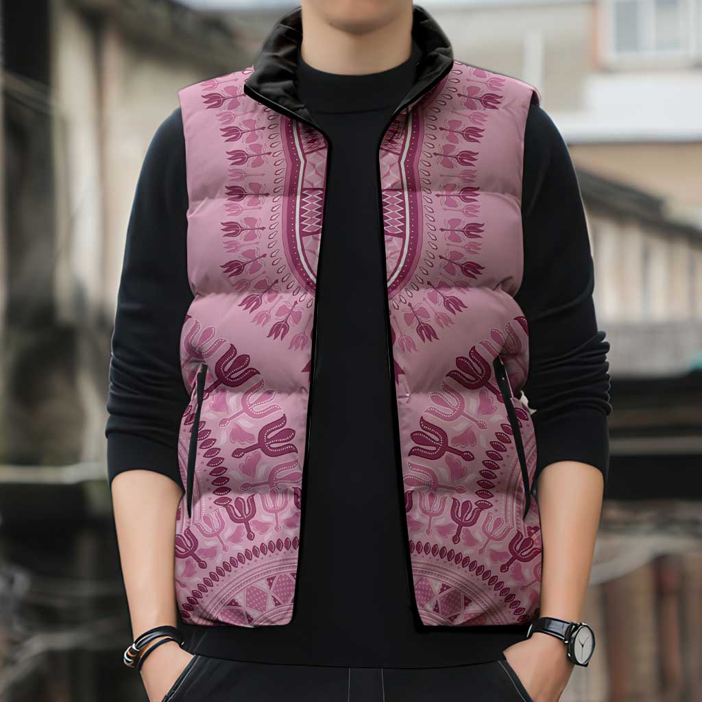 Dashiki Glamorous Pink Sleeveless Puffer Jacket Breast Cancer Awareness - Wonder Print Shop