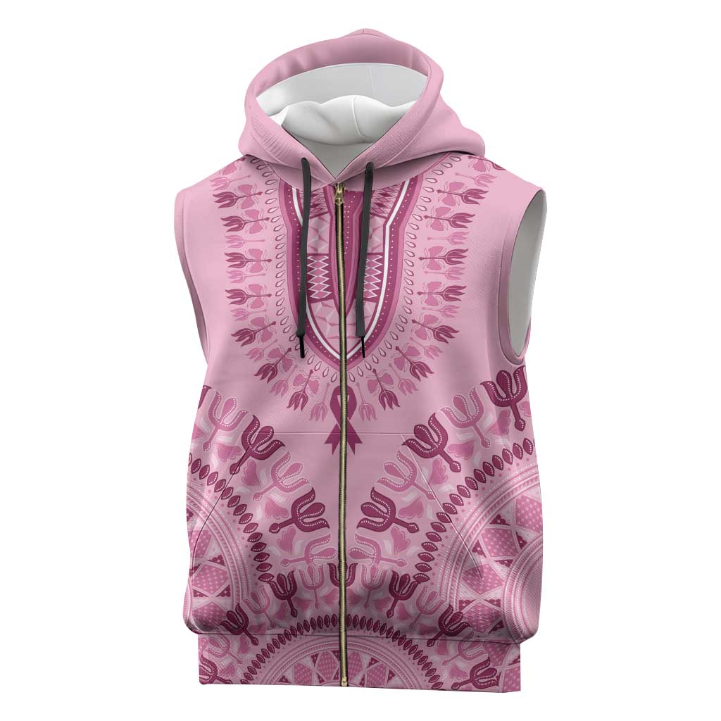 Dashiki Glamorous Pink Sleeveless Zip Hoodie Breast Cancer Awareness - Wonder Print Shop