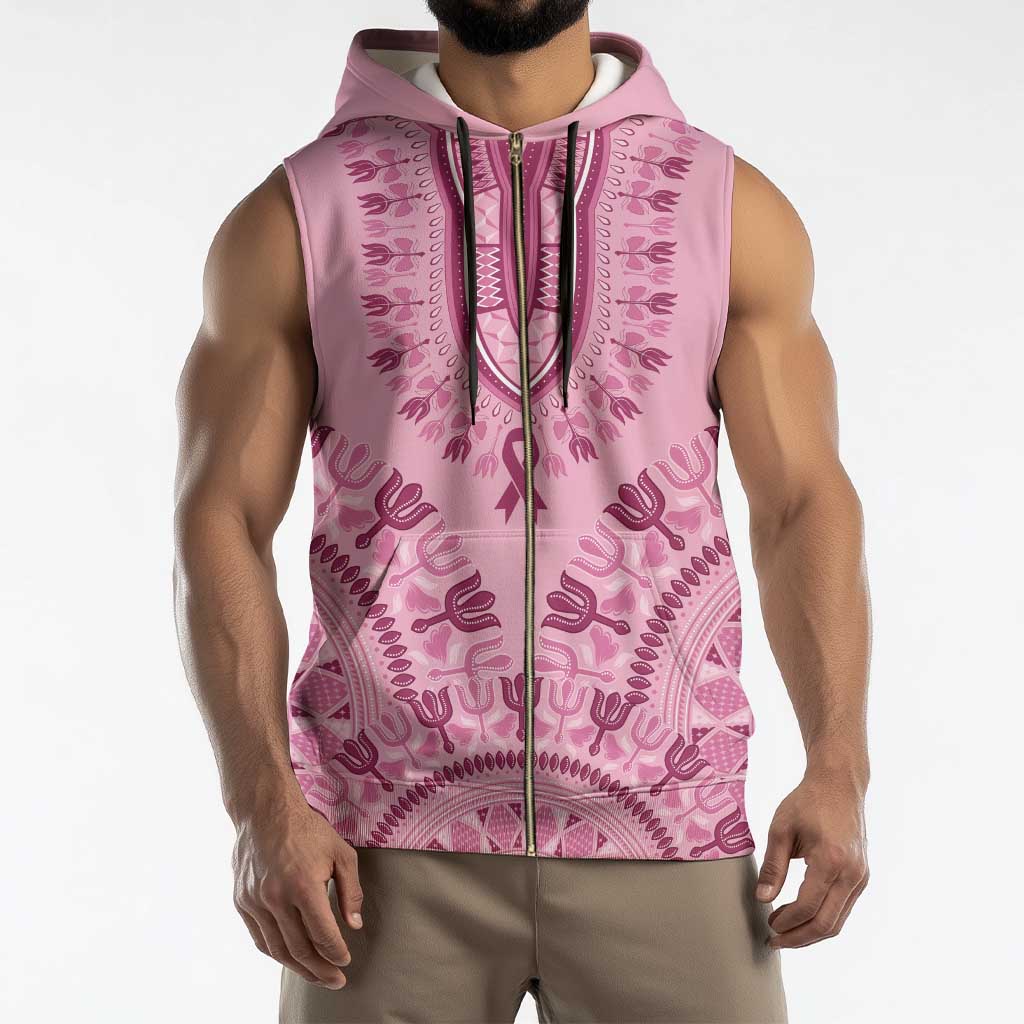 Dashiki Glamorous Pink Sleeveless Zip Hoodie Breast Cancer Awareness - Wonder Print Shop