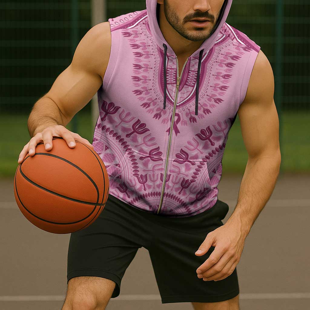 Dashiki Glamorous Pink Sleeveless Zip Hoodie Breast Cancer Awareness - Wonder Print Shop