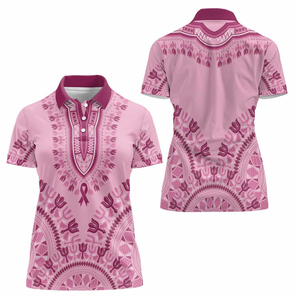 Dashiki Glamorous Pink Women Polo Shirt Breast Cancer Awareness - Wonder Print Shop