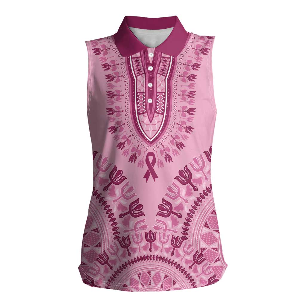 Dashiki Glamorous Pink Women Sleeveless Polo Shirt Breast Cancer Awareness - Wonder Print Shop