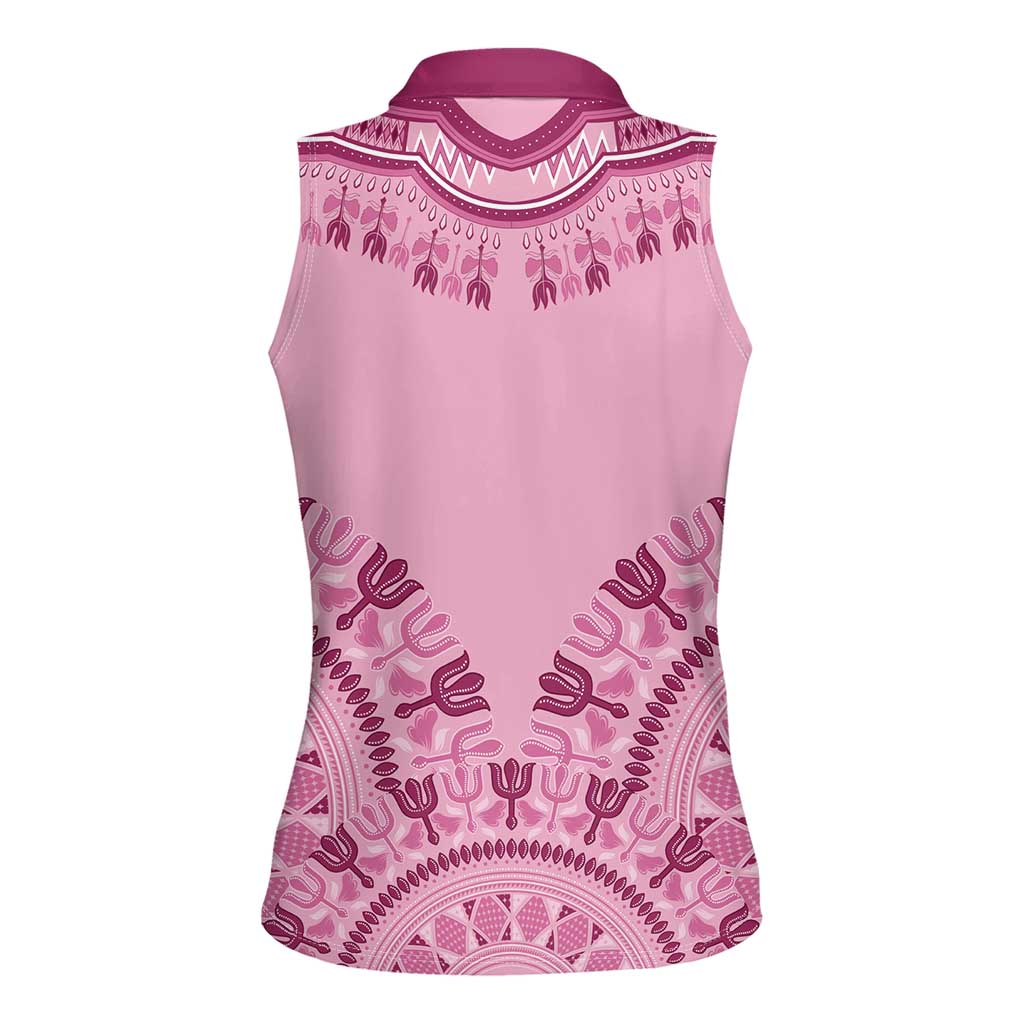 Dashiki Glamorous Pink Women Sleeveless Polo Shirt Breast Cancer Awareness - Wonder Print Shop