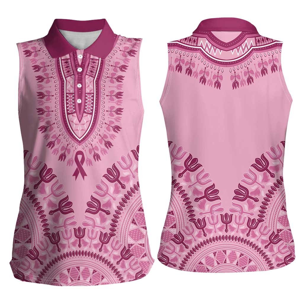 Dashiki Glamorous Pink Women Sleeveless Polo Shirt Breast Cancer Awareness - Wonder Print Shop