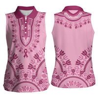Dashiki Glamorous Pink Women Sleeveless Polo Shirt Breast Cancer Awareness - Wonder Print Shop