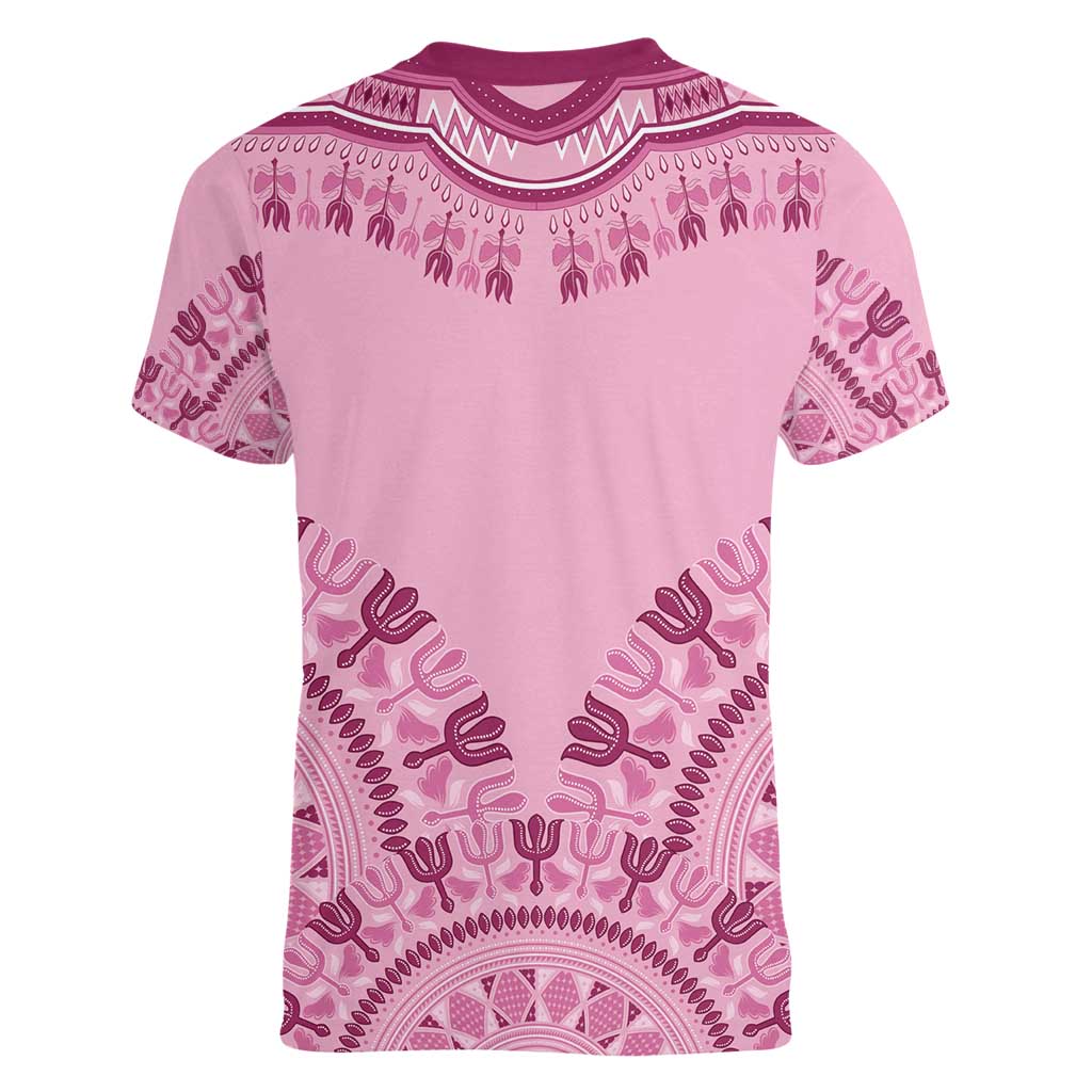Dashiki Glamorous Pink Women V-Neck T-Shirt Breast Cancer Awareness - Wonder Print Shop