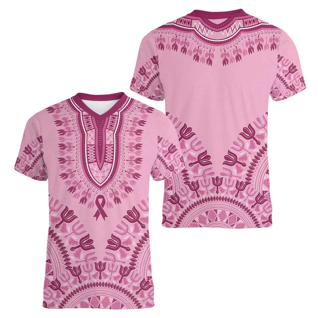 Dashiki Glamorous Pink Women V-Neck T-Shirt Breast Cancer Awareness - Wonder Print Shop