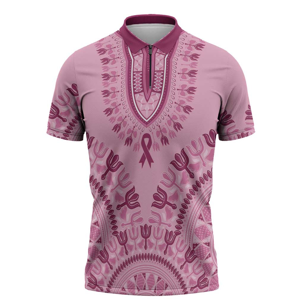 Dashiki Glamorous Pink Zipper Polo Shirt Breast Cancer Awareness - Wonder Print Shop