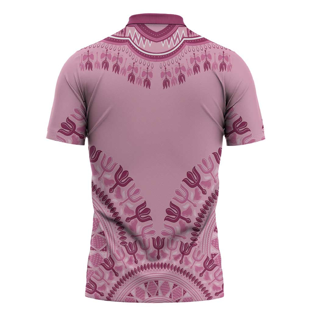 Dashiki Glamorous Pink Zipper Polo Shirt Breast Cancer Awareness - Wonder Print Shop