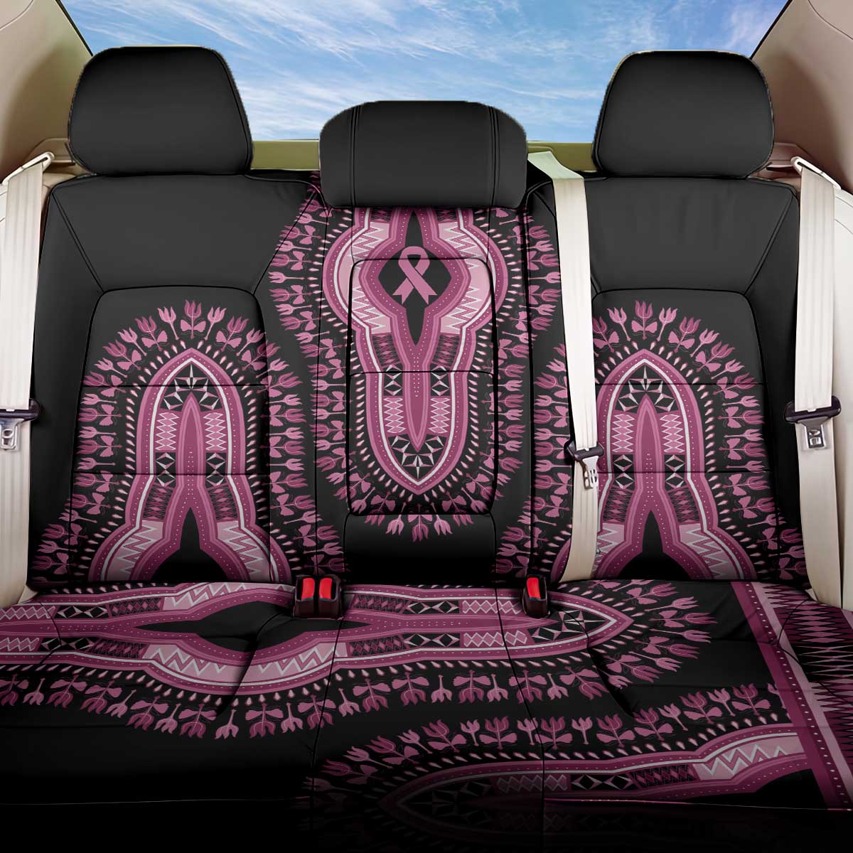 Breast Cancer Awareness Pink Ribbon Back Car Seat Cover Dashiki Style - Wonder Print Shop
