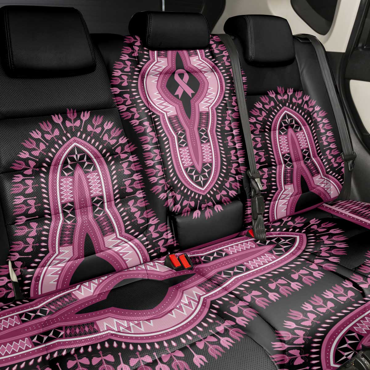 Breast Cancer Awareness Pink Ribbon Back Car Seat Cover Dashiki Style - Wonder Print Shop