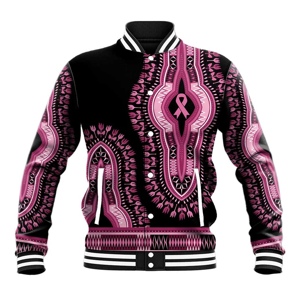 Breast Cancer Awareness Pink Ribbon Baseball Jacket Dashiki Style - Wonder Print Shop
