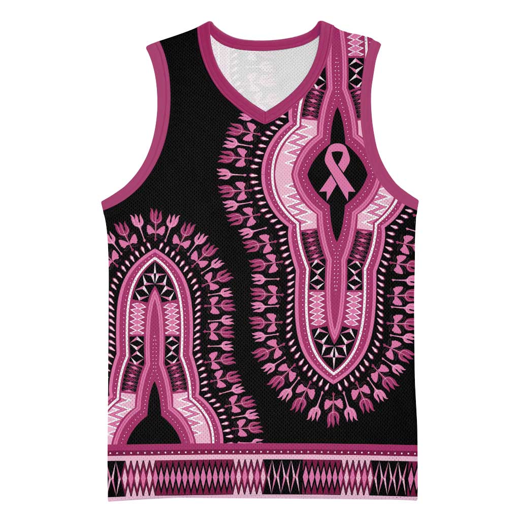 Breast Cancer Awareness Pink Ribbon Basketball Jersey Dashiki Style - Wonder Print Shop