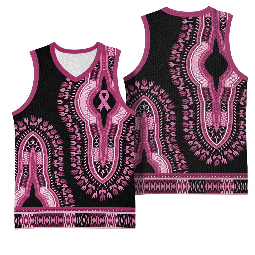 Breast Cancer Awareness Pink Ribbon Basketball Jersey Dashiki Style - Wonder Print Shop